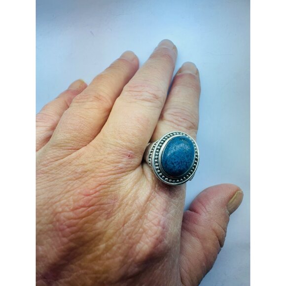 Vintage Chunky Lapis Lazuli Ring Sterling Silver 925 Boho Statement Jewelry Size - Picture 7 of 10